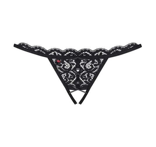 Stringi z otwartym krokiem - Obsessive 831 Crotchless Thong Black L/XL